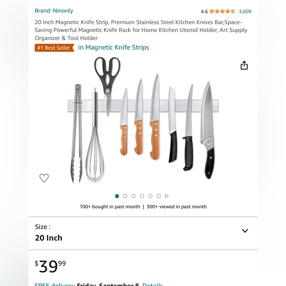 Ninonly 20 inch magnetic knife strip NEW